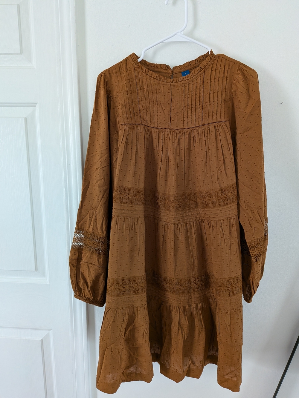 Old Navy Brown Tiered Midi Dress with Pintuck Detail